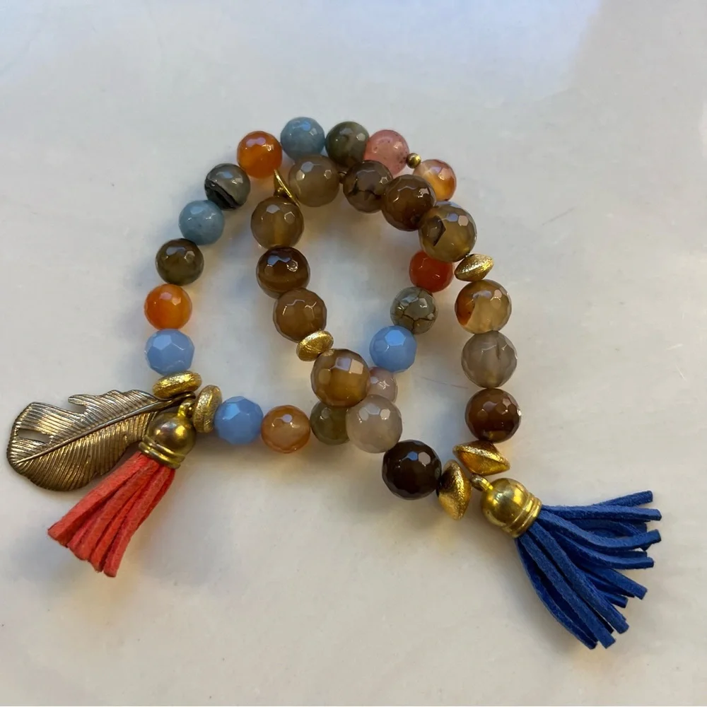 Colorful beaded stone stretch‎ bracelet set
